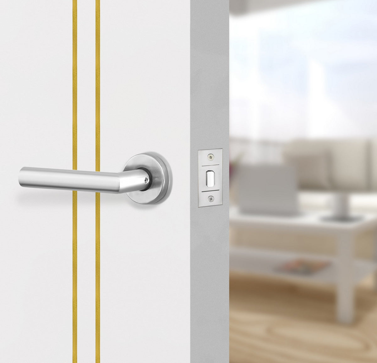 Glacier White Interior Door Slab - Aliyah 2L Concave Design in Solar Gold epoxy, angled view