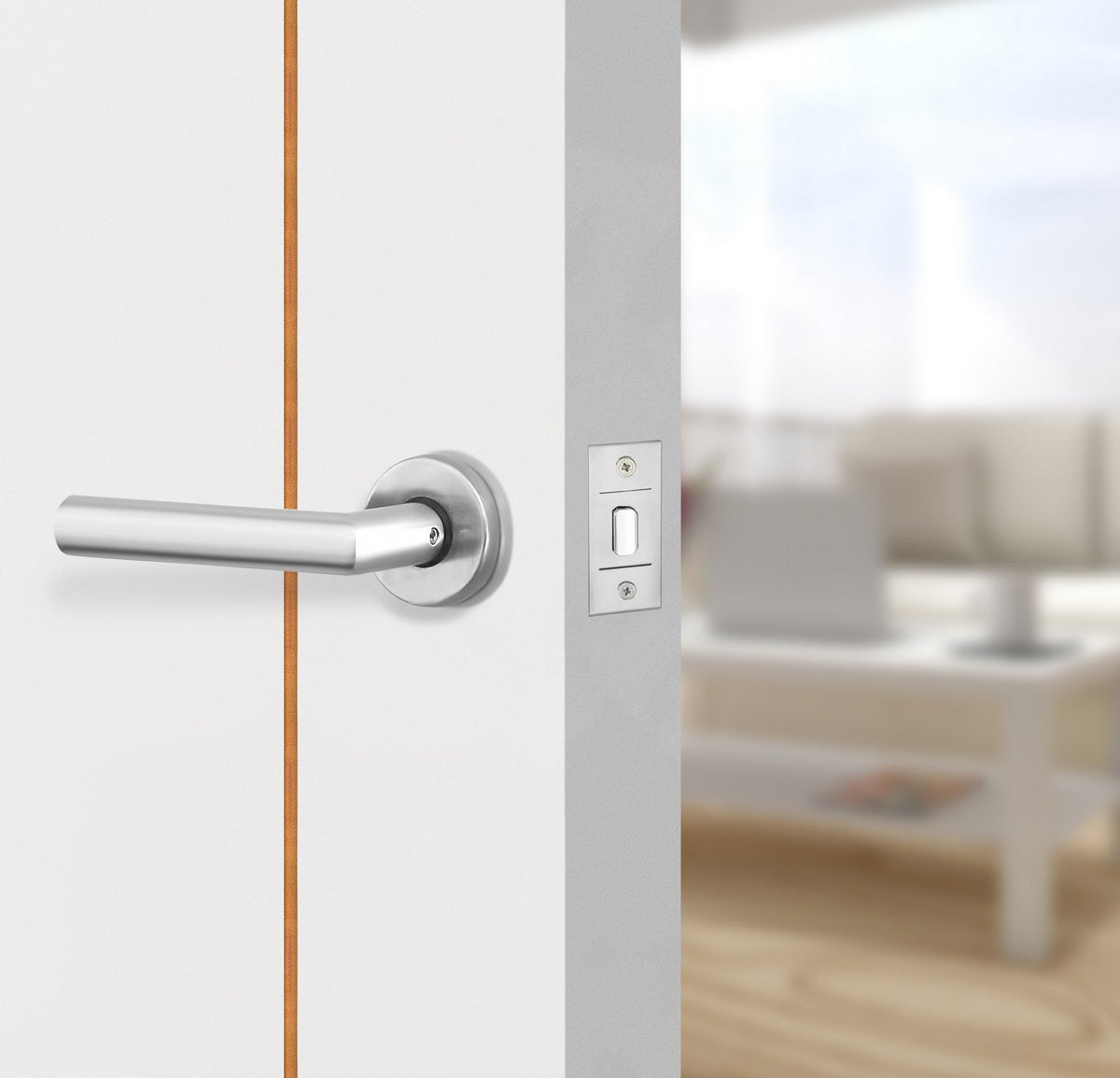Glacier White Interior Door Slab - Aliyah 2 Concave Design in Copper Pearl epoxy, angled view