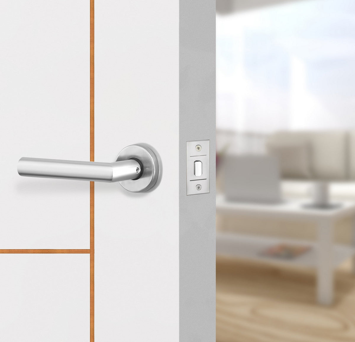 Glacier White Interior Double Door Slabs - Scala 4 Concave Design in Copper Pearl epoxy, angled view