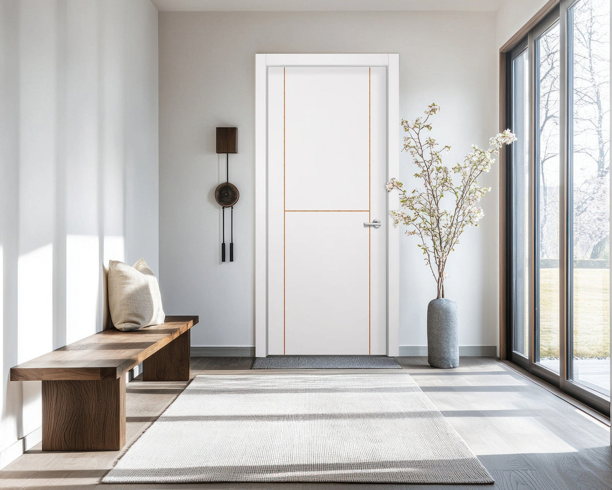 Glacier White Interior Door Slab - Scala 1 Concave Design in Copper Pearl epoxy, detail view