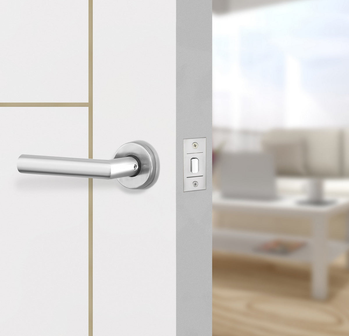 Glacier White Interior Door Slab - Scala 1 Concave Design in Almond Cream epoxy, angled view