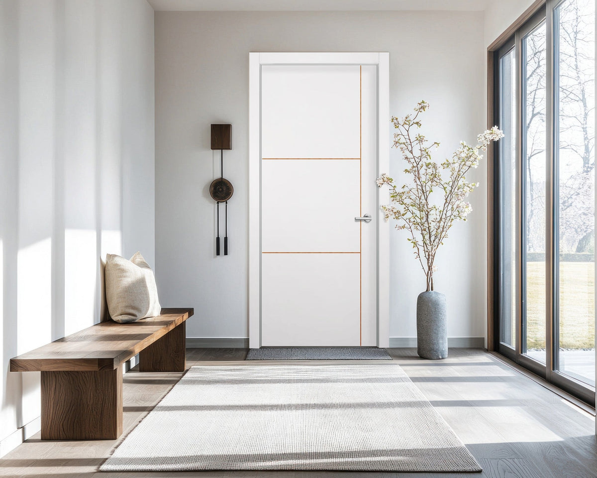 Glacier White Interior Door Slab - Axis 2 Concave Design in Copper Pearl epoxy, detail view