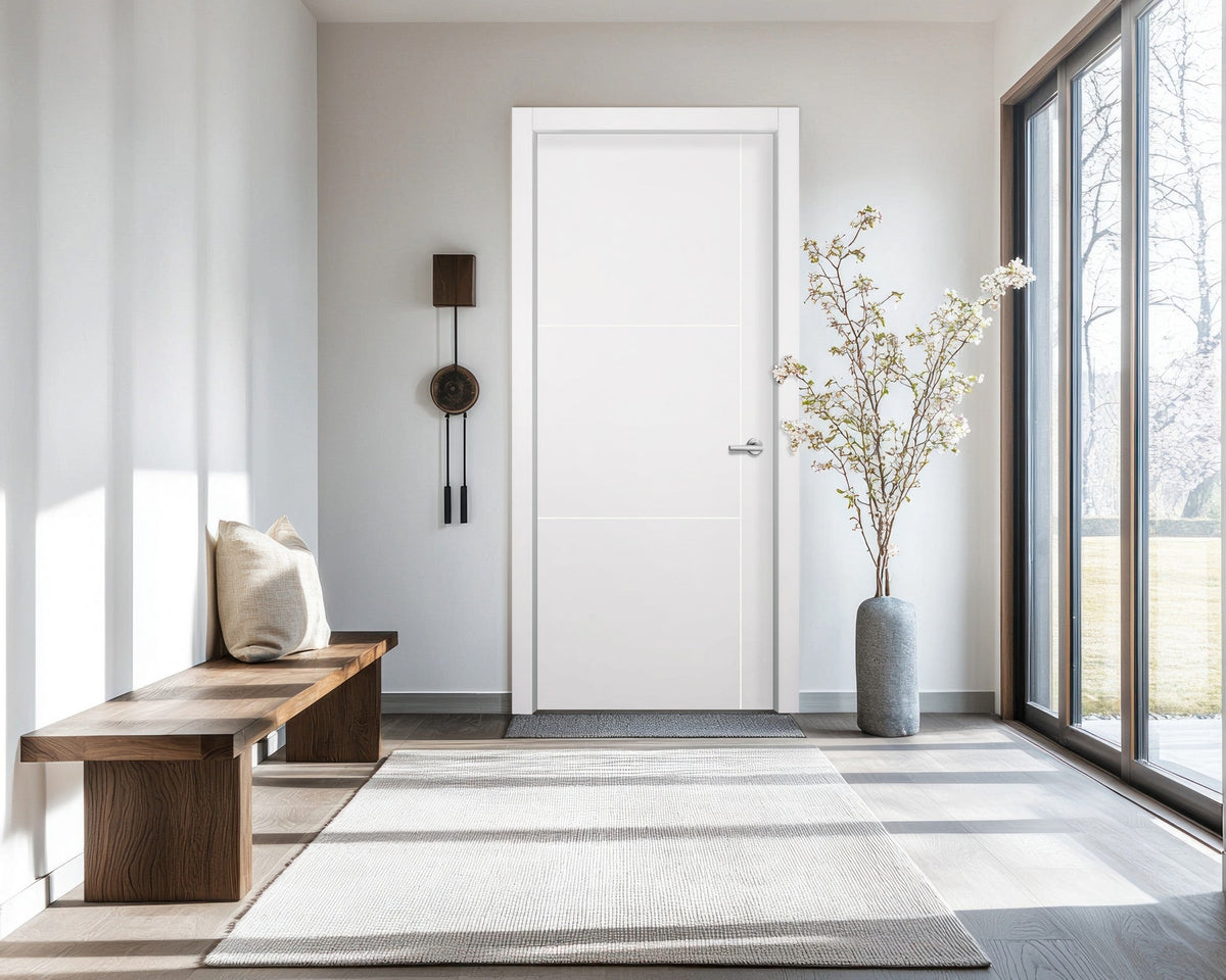 Glacier White Interior Double Door Slabs - Axis 2 Concave Design in Bright White epoxy, detail view