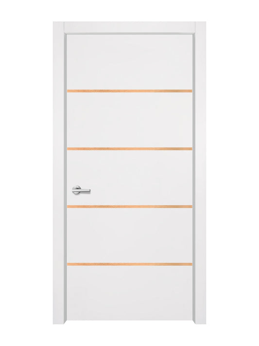 Glacier White Interior Door Slab - Elevar 4 Inlay Design in Brushed Rose Gold epoxy