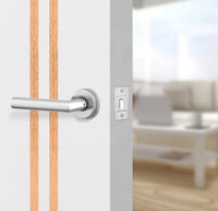 Glacier White Interior Door Slab - Aliyah 2L Inlay Design in Brushed Rose Gold epoxy, angled view