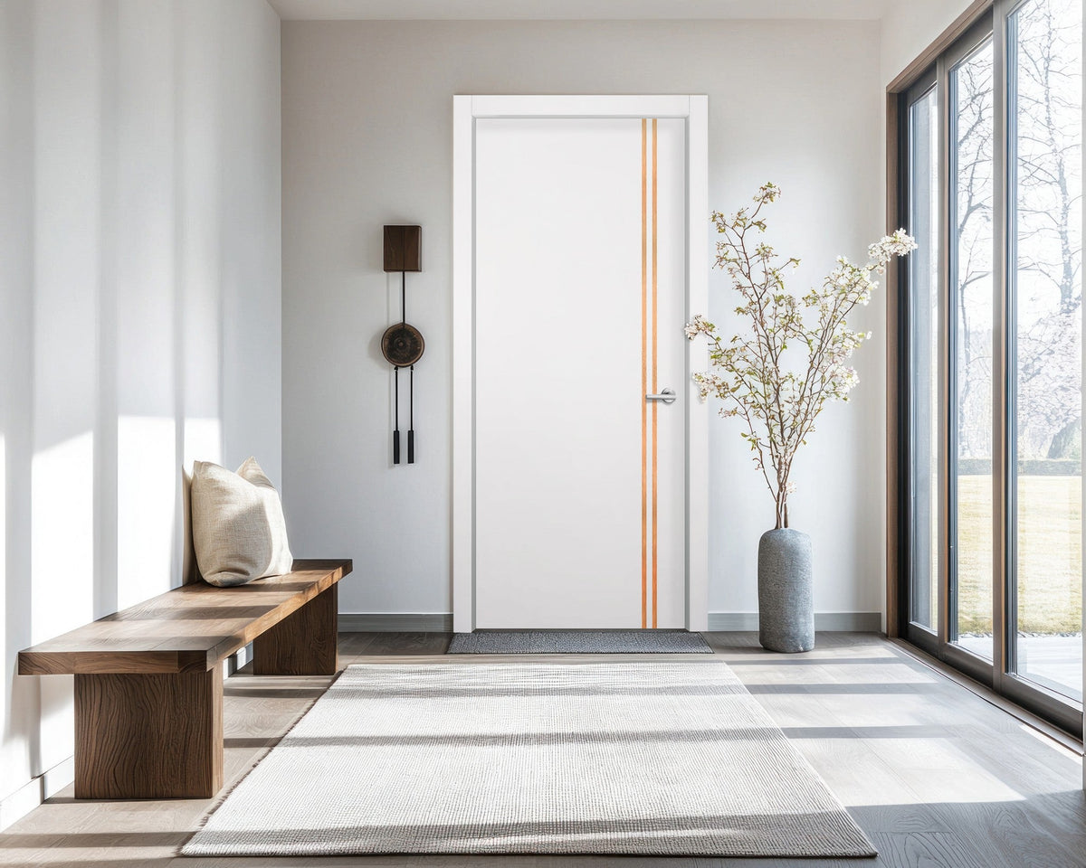 Glacier White Interior Door Slab - Aliyah 2L Inlay Design in Brushed Rose Gold epoxy, detail view