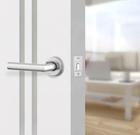 Glacier White Interior Door Slab - Aliyah 2L Inlay Design in Satin Silver epoxy, angled view