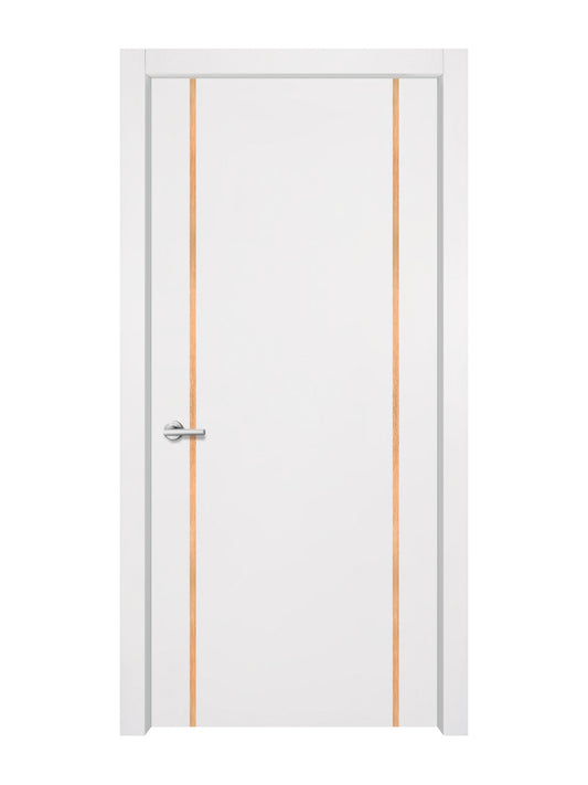 Glacier White Interior Double Door Slabs - Aliyah 2 Inlay Design in Brushed Rose Gold epoxy