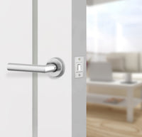 Glacier White Interior Double Door Slabs - Aliyah 2 Inlay Design in Satin Silver epoxy, angled view