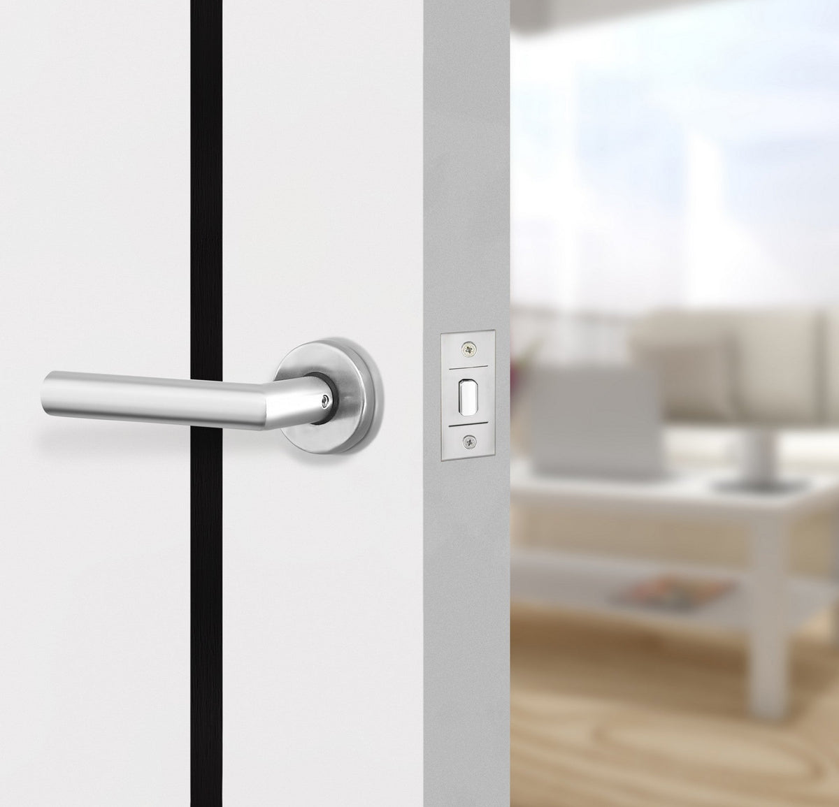 Glacier White Interior Door Slab - Aliyah 2 Inlay Design in Glossy Black epoxy, angled view
