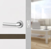 Glacier White Interior Double Door Slabs - Elevar 2N Inlay Design in Bronze epoxy, angled view