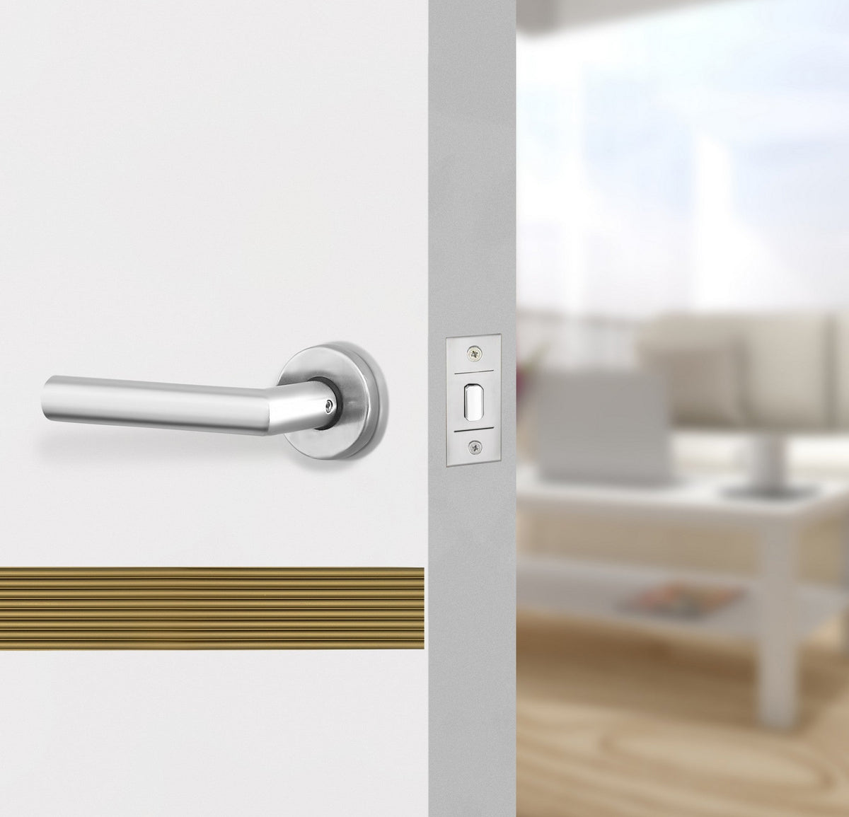 Glacier White Interior Double Door Slabs - Elevar 2N Inlay Design in Gold epoxy, angled view