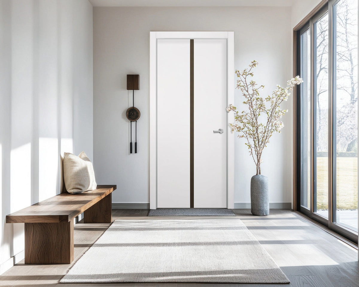 Glacier White Interior Door Slab - Aliyah 1C Inlay Design in Bronze epoxy, detail view