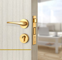 Ivory Oak  Interior Door Slab - Elevar 4 Concave Design in Solar Gold epoxy, angled view