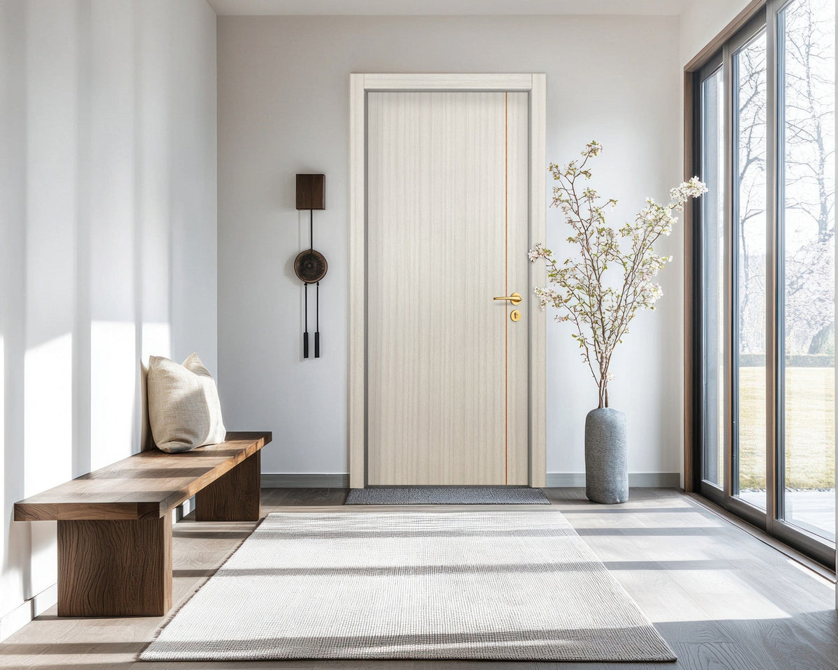 Ivory Oak  Interior Door Slab - Aliyah 1L Concave Design in Copper Pearl epoxy, detail view