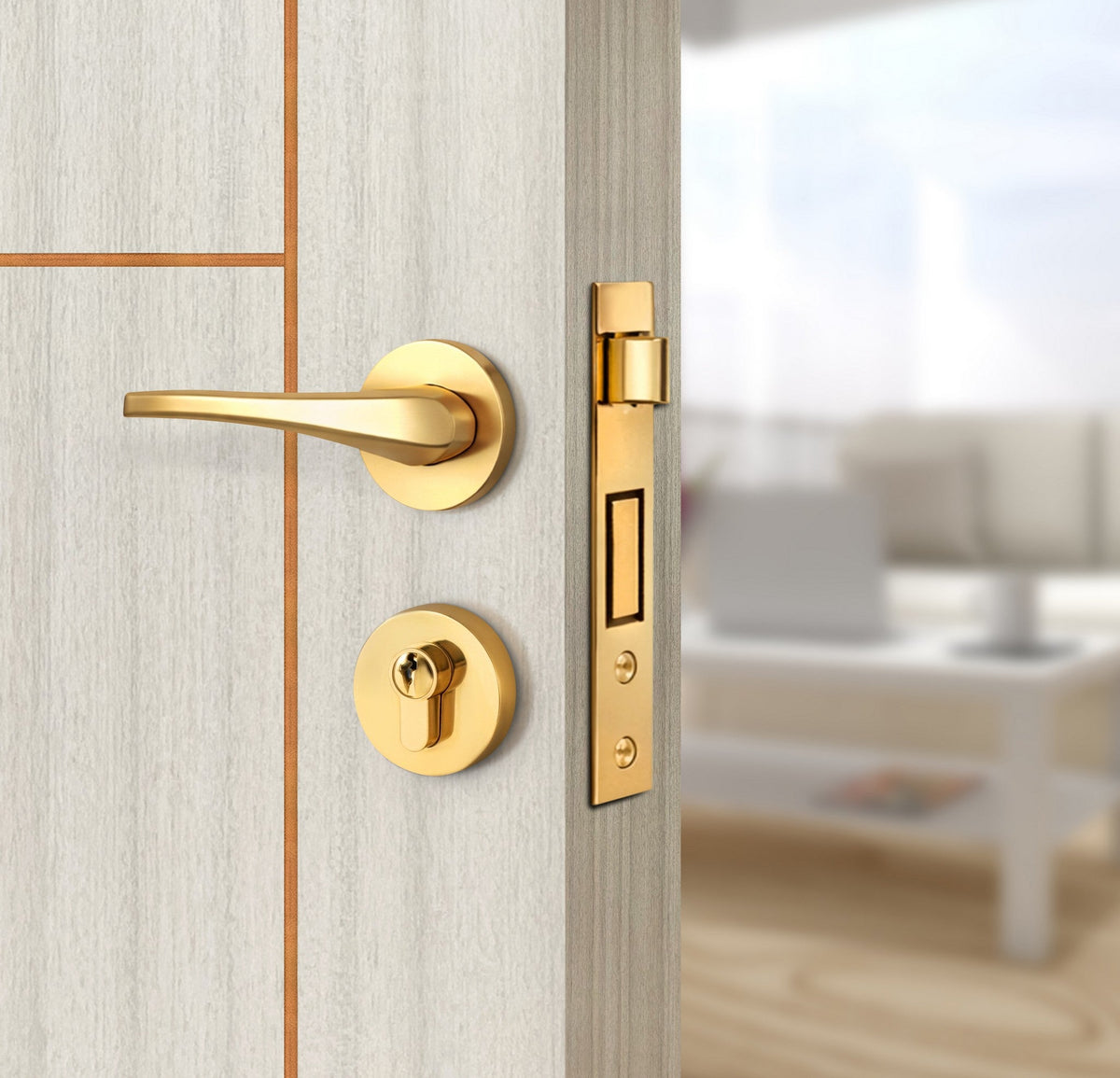 Ivory Oak  Interior Double Door Slabs - Scala 3 Concave Design in Copper Pearl epoxy, angled view