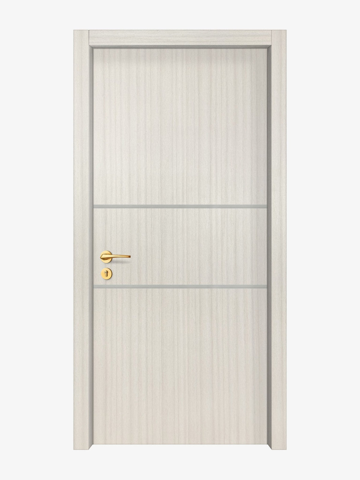 Ivory Oak  Interior Double Door Slabs - Elevar 2N Inlay Design in Satin Silver epoxy
