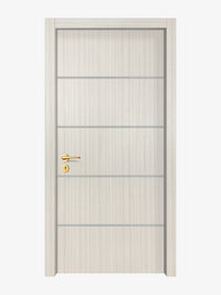 Ivory Oak  Interior Door Slab - Elevar 4 Inlay Design in Satin Silver epoxy