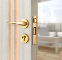 Ivory Oak  Interior Door Slab - Aliyah 2L Inlay Design in Brushed Rose Gold epoxy, angled view