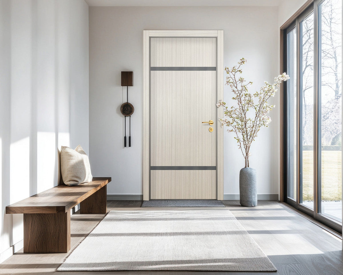 Ivory Oak  Interior Door Slab - Elevar 2W Inlay Design in Gray epoxy, detail view
