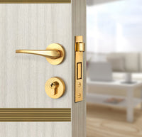 Ivory Oak  Interior Door Slab - Elevar 2N Inlay Design in Gold epoxy, angled view
