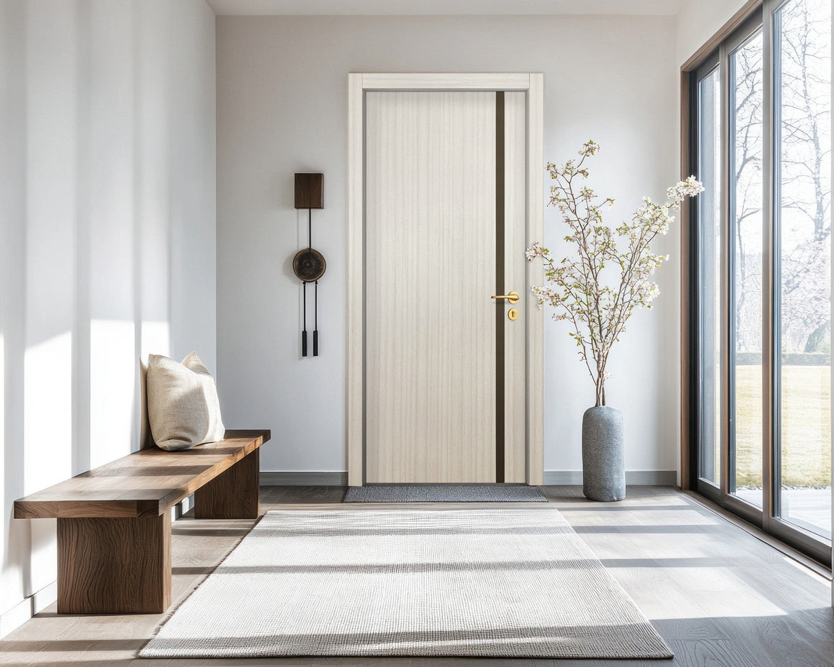 Ivory Oak  Interior Double Door Slabs - Aliyah 1L Inlay Design in Bronze epoxy, detail view