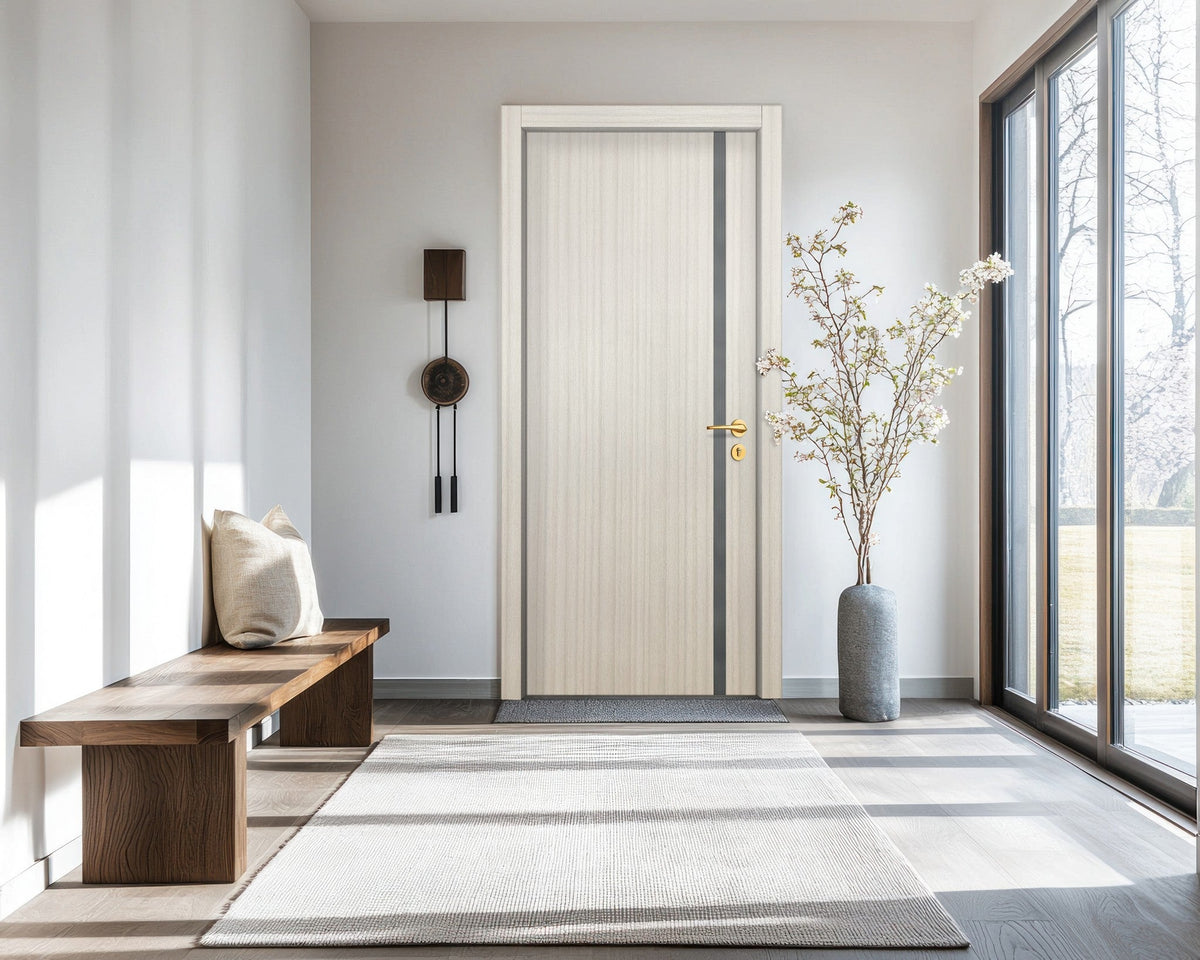 Ivory Oak  Interior Double Door Slabs - Aliyah 1L Inlay Design in Gray epoxy, detail view