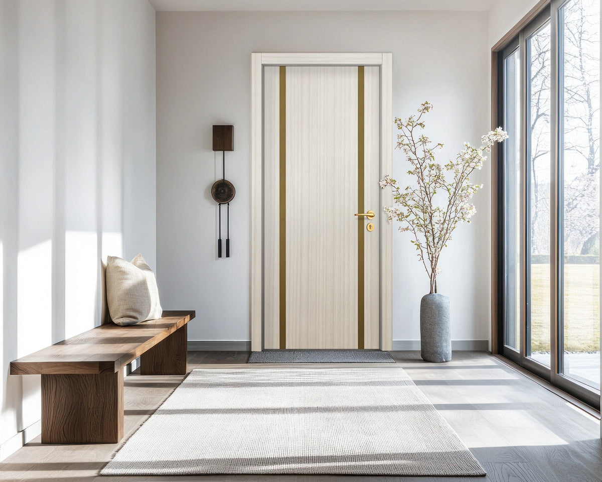 Ivory Oak  Interior Door Slab - Aliyah 2 Inlay Design in Gold epoxy, detail view