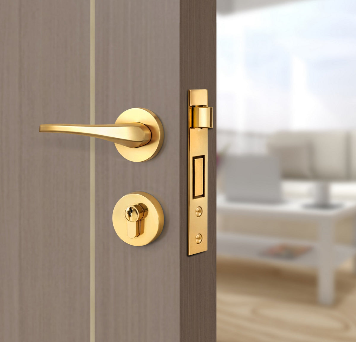 Rich Walnut Interior Door Slab - Aliyah 1L Concave Design in Almond Cream epoxy, angled view