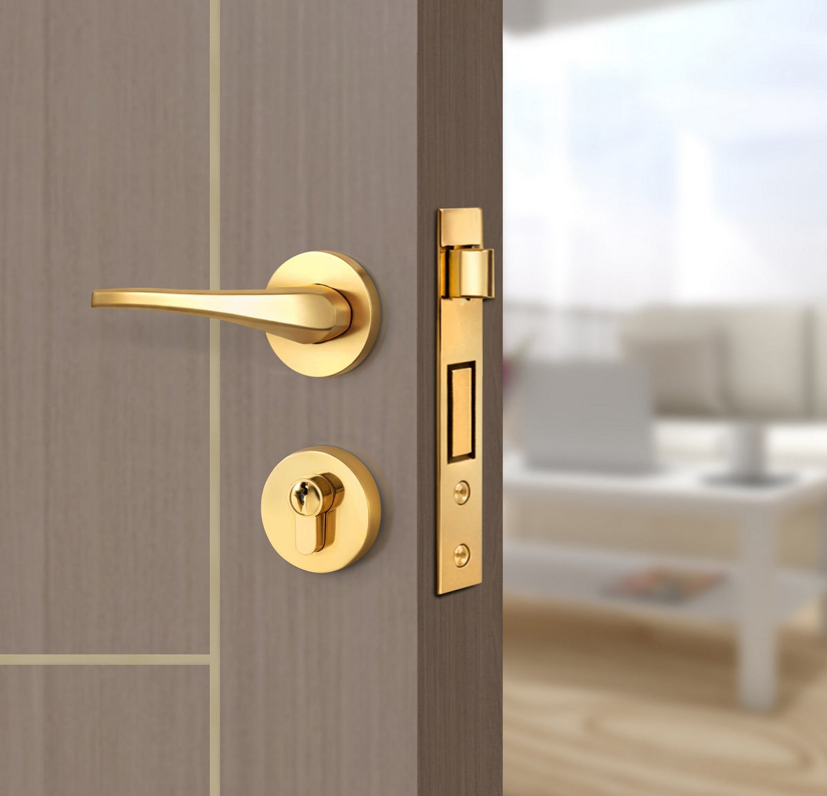 Rich Walnut Interior Door Slab - Scala 4 Concave Design in Almond Cream epoxy, angled view
