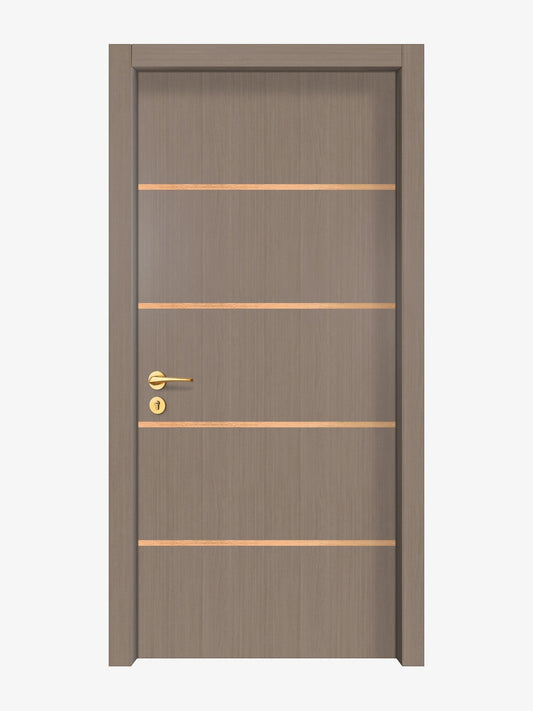 Rich Walnut Interior Door Slab - Elevar 4 Inlay Design in Brushed Rose Gold epoxy