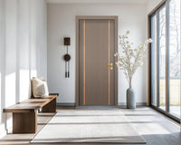 Rich Walnut Interior Double Door Slabs - Aliyah 2 Inlay Design in Brushed Rose Gold epoxy, detail view