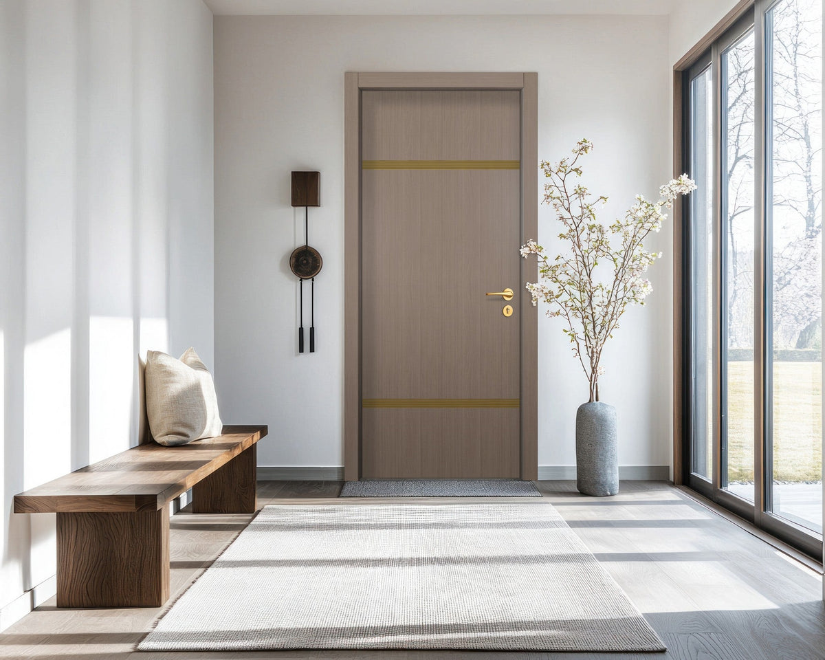 Rich Walnut Interior Double Door Slabs - Elevar 2W Inlay Design in Gold epoxy, detail view