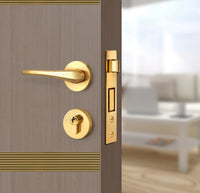 Rich Walnut Interior Door Slab - Elevar 2N Inlay Design in Gold epoxy, angled view