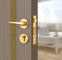 Rich Walnut Interior Door Slab - Aliyah 1L Inlay Design in Gold epoxy, angled view