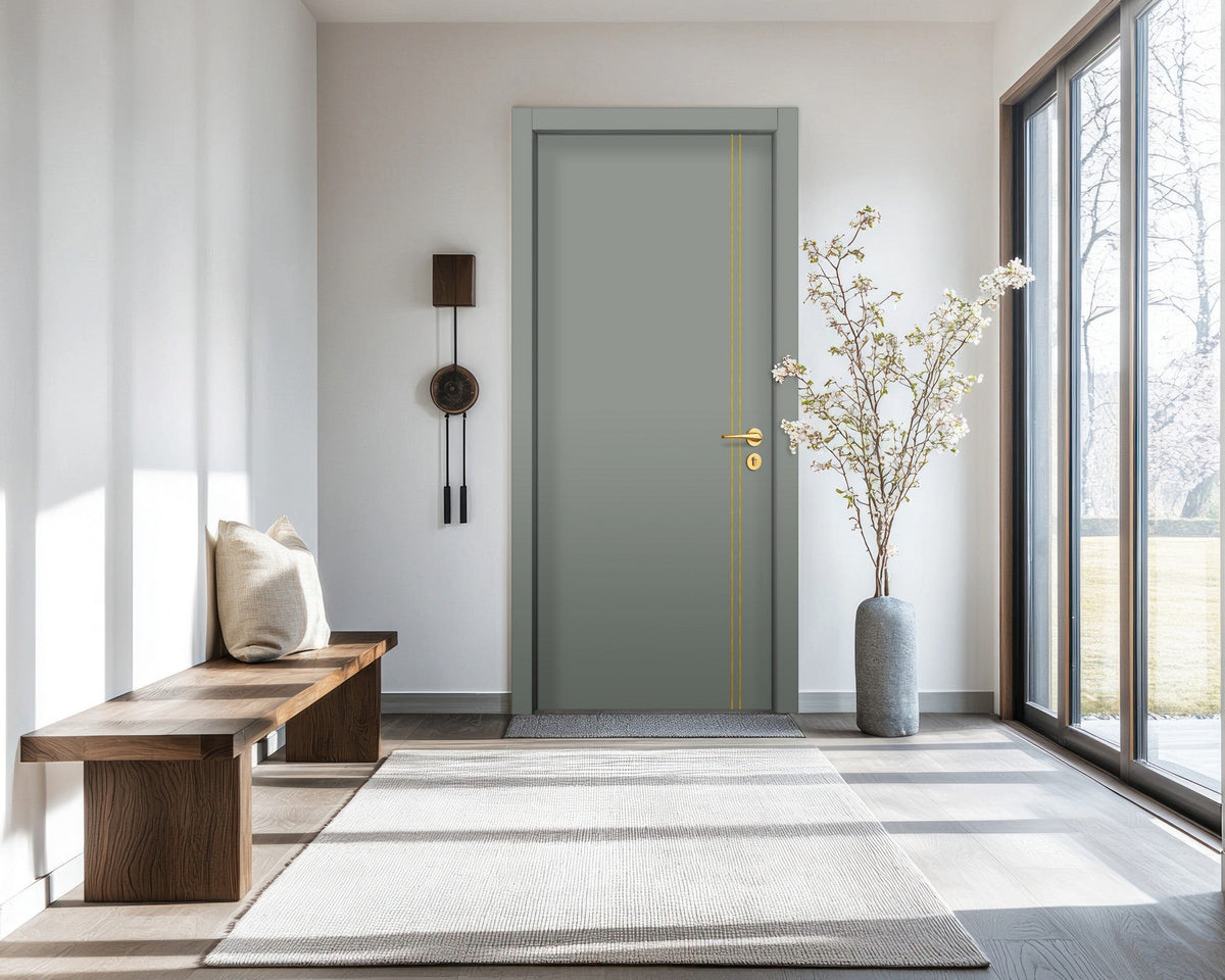 Slate Gray Interior Door Slab - Aliyah 2L Concave Design in Solar Gold epoxy, detail view