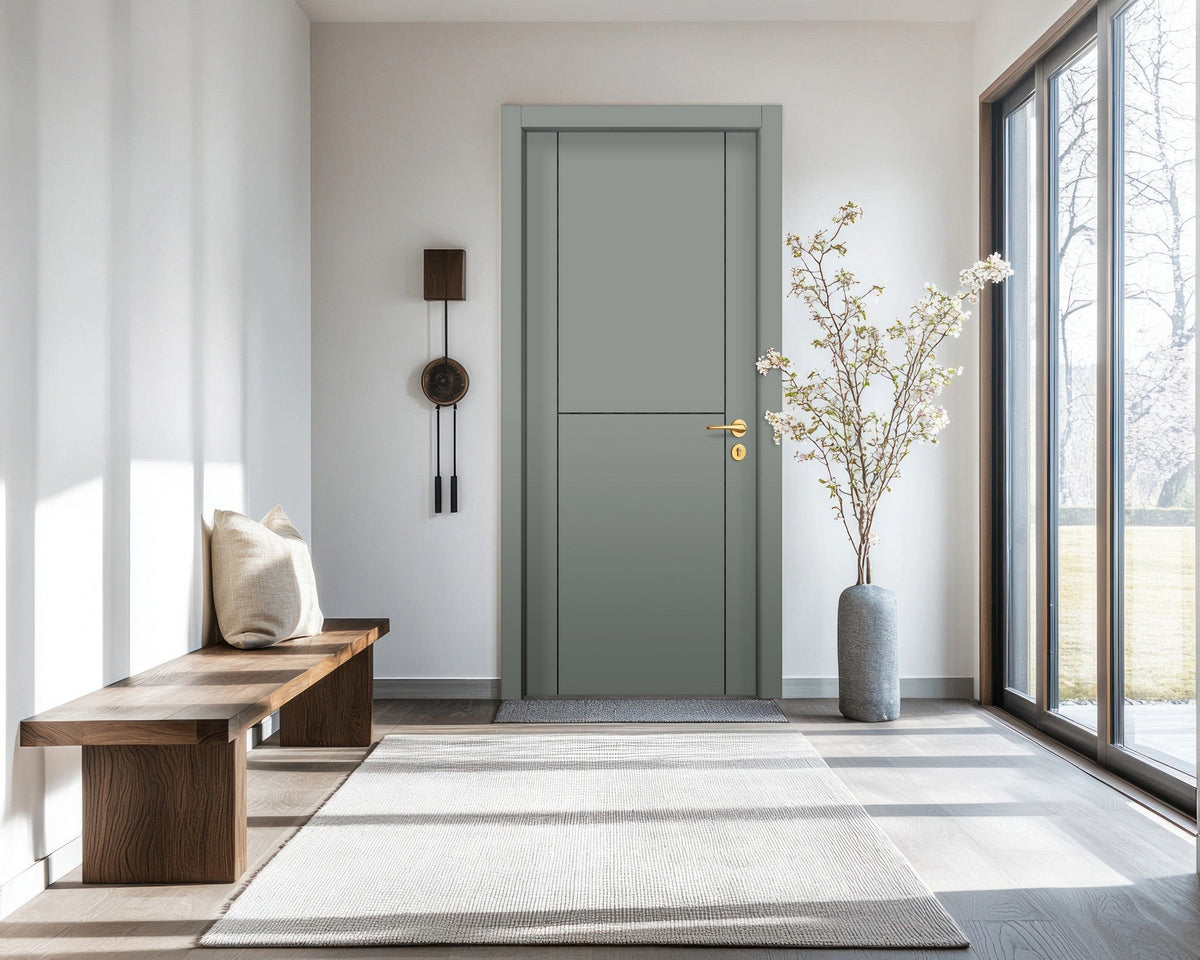 Slate Gray Interior Double Door Slabs - Scala 1 Concave Design in Black Pearl epoxy, detail view