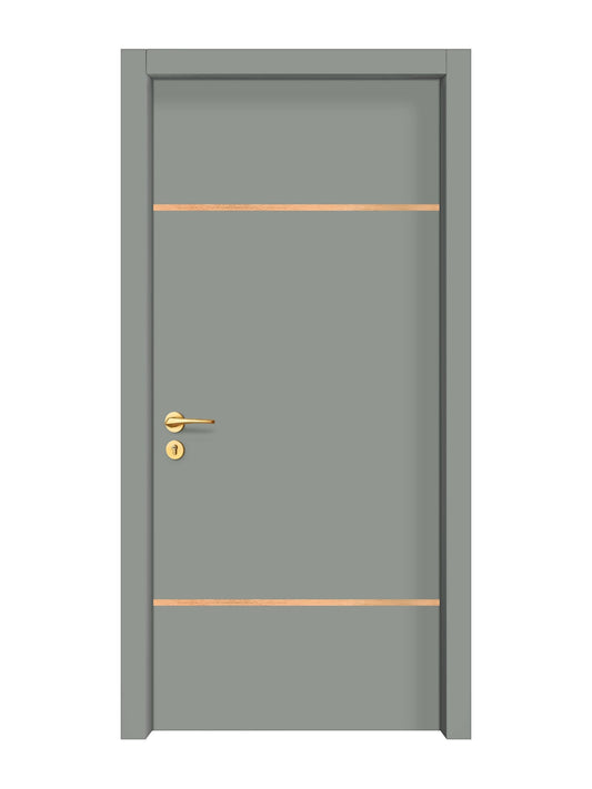 Slate Gray Interior Double Door Slabs - Elevar 2W Inlay Design in Brushed Rose Gold epoxy