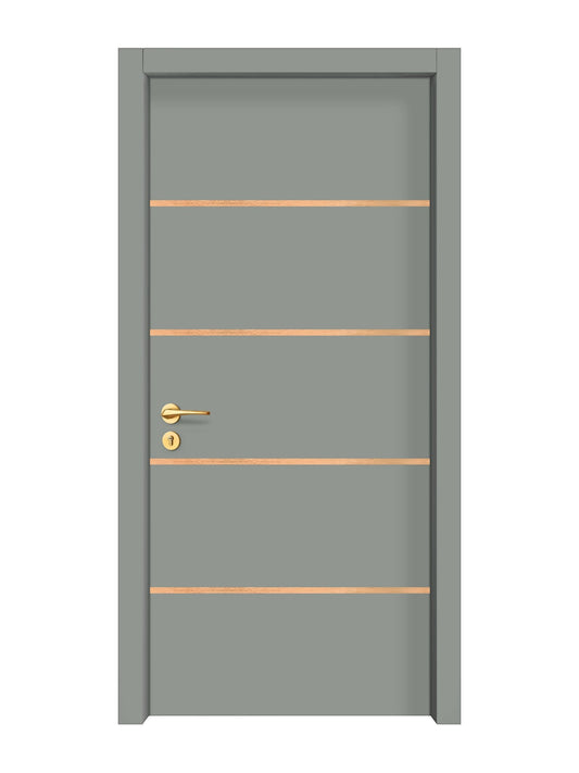 Slate Gray Interior Door Slab - Elevar 4 Inlay Design in Brushed Rose Gold epoxy