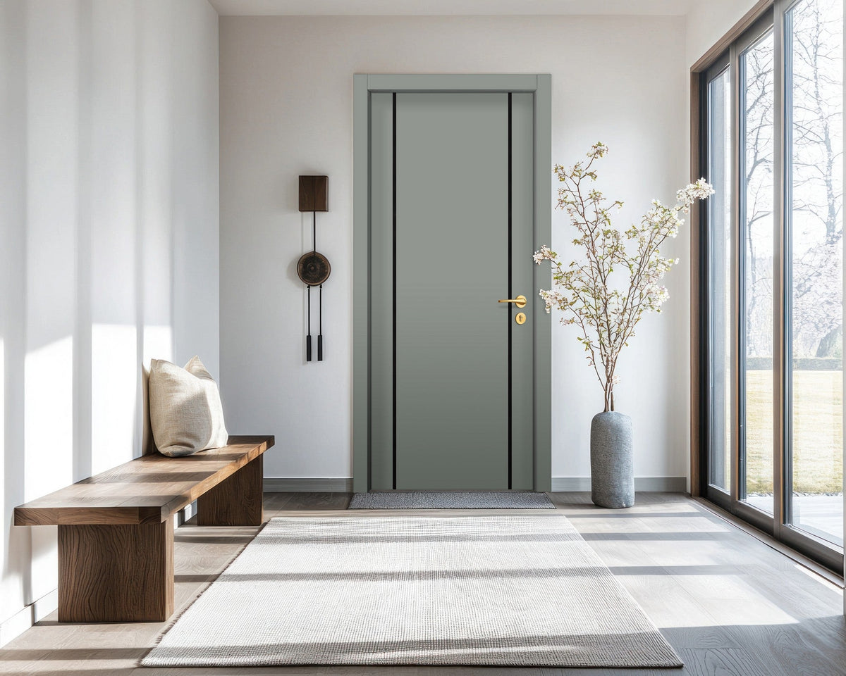 Slate Gray Interior Door Slab - Aliyah 2 Inlay Design in Glossy Black epoxy, detail view