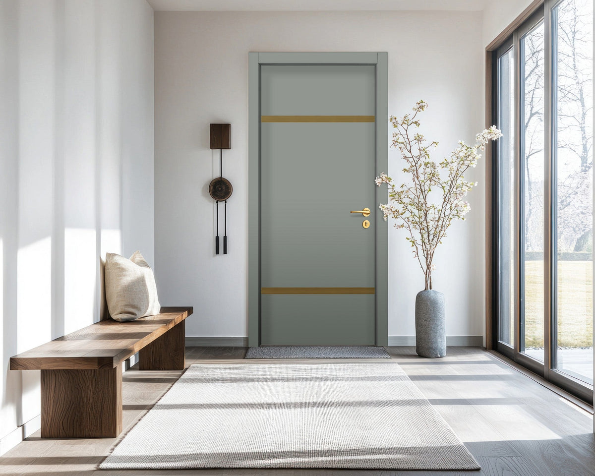 Slate Gray Interior Double Door Slabs - Elevar 2W Inlay Design in Gold epoxy, detail view