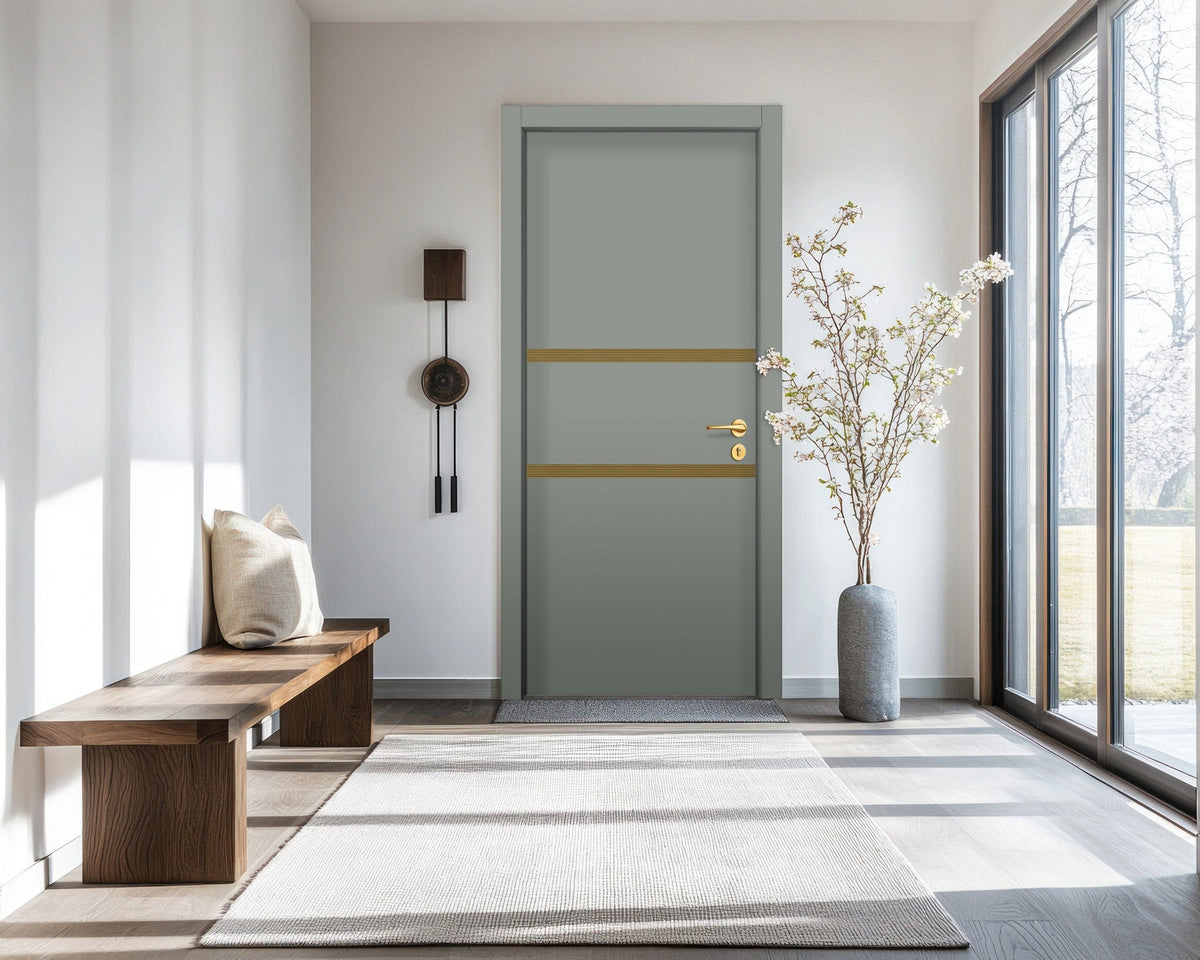 Slate Gray Interior Double Door Slabs - Elevar 2N Inlay Design in Gold epoxy, detail view
