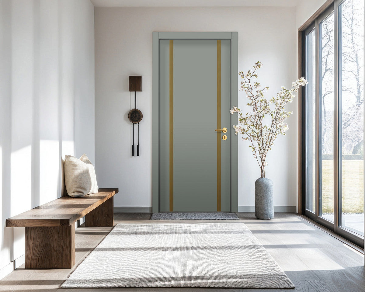 Slate Gray Interior Double Door Slabs - Aliyah 2 Inlay Design in Gold epoxy, detail view