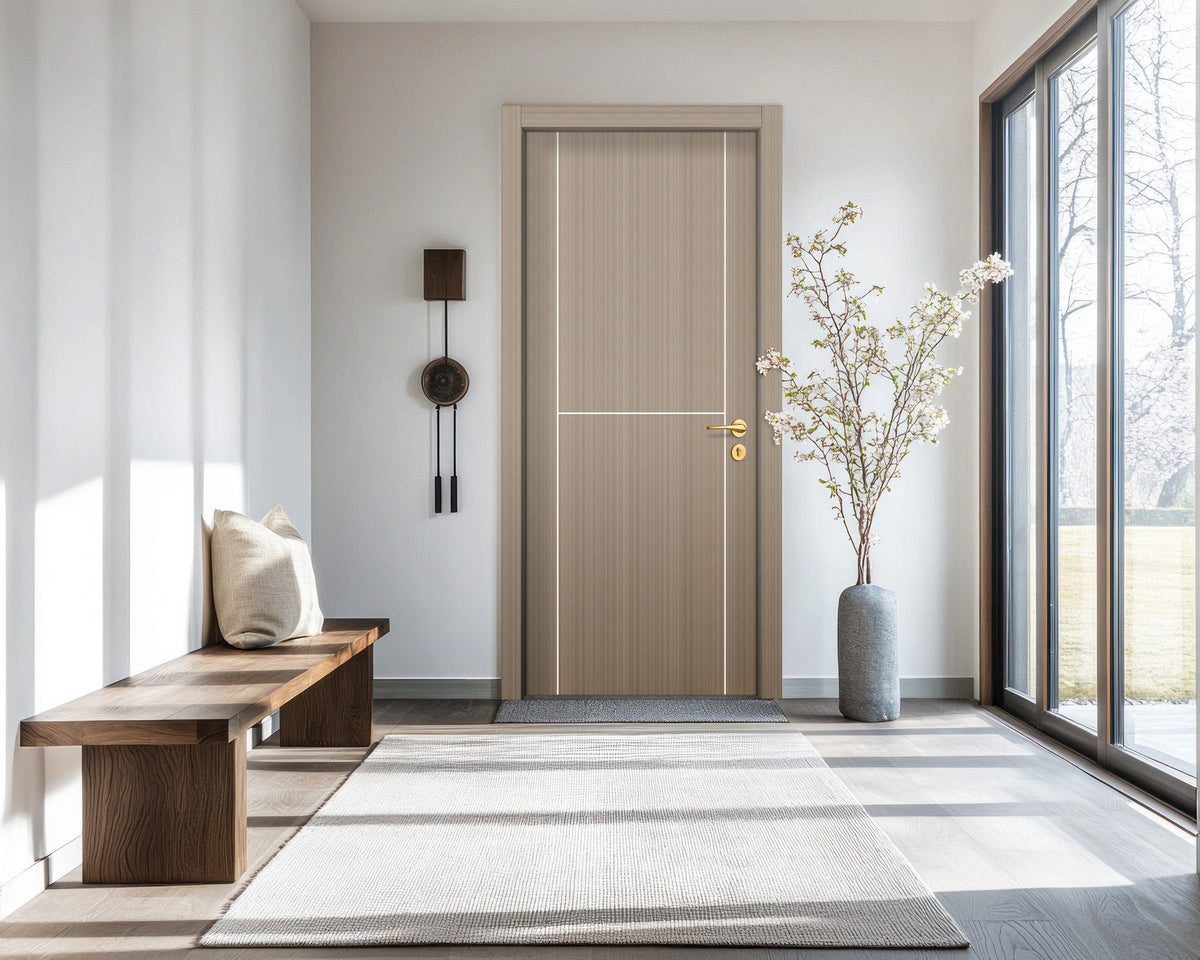 Smoked Oak Stripe Interior Door Slab - Scala 1 Concave Design in Bright White epoxy, detail view