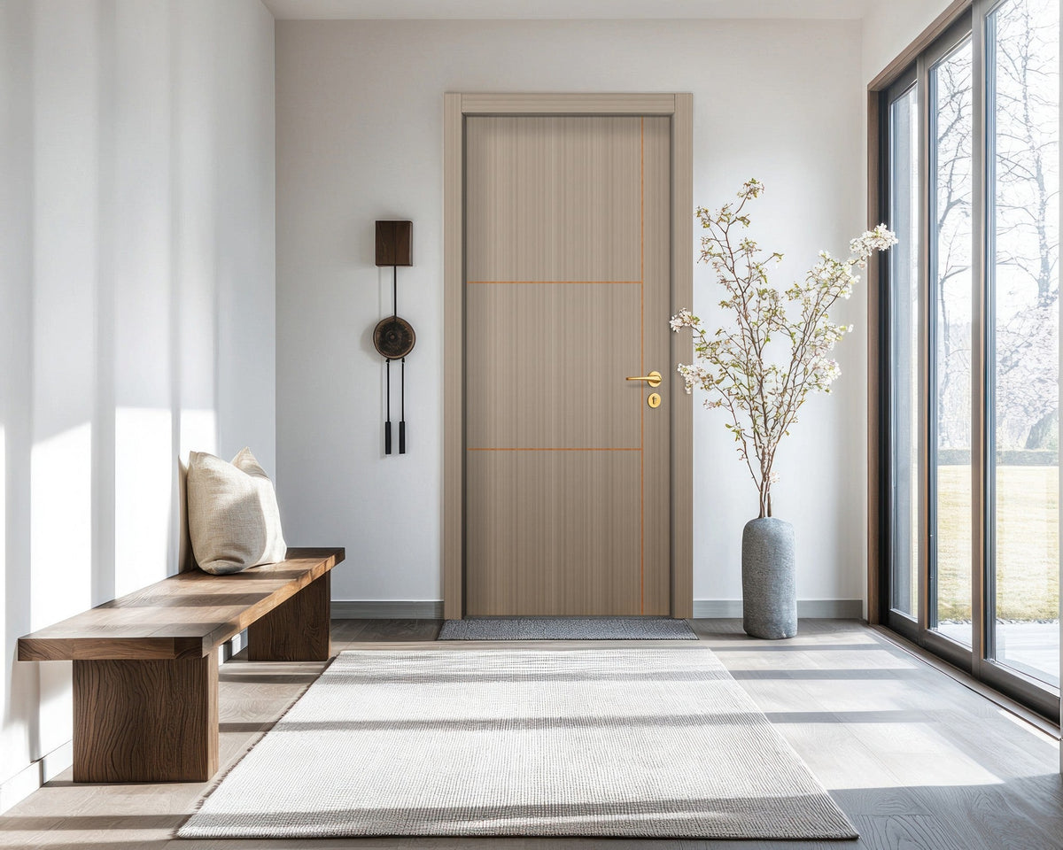 Smoked Oak Stripe Interior Double Door Slabs - Axis 2 Concave Design in Copper Pearl epoxy, detail view