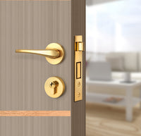 Smoked Oak Stripe Interior Door Slab - Elevar 2N Inlay Design in Brushed Rose Gold epoxy, angled view
