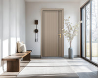 Smoked Oak Stripe Interior Door Slab - Aliyah 2L Inlay Design in Glossy Black epoxy, detail view