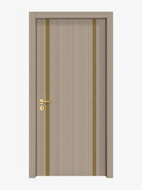 Smoked Oak Stripe Interior Double Door Slabs - Aliyah 2 Inlay Design in Gold epoxy