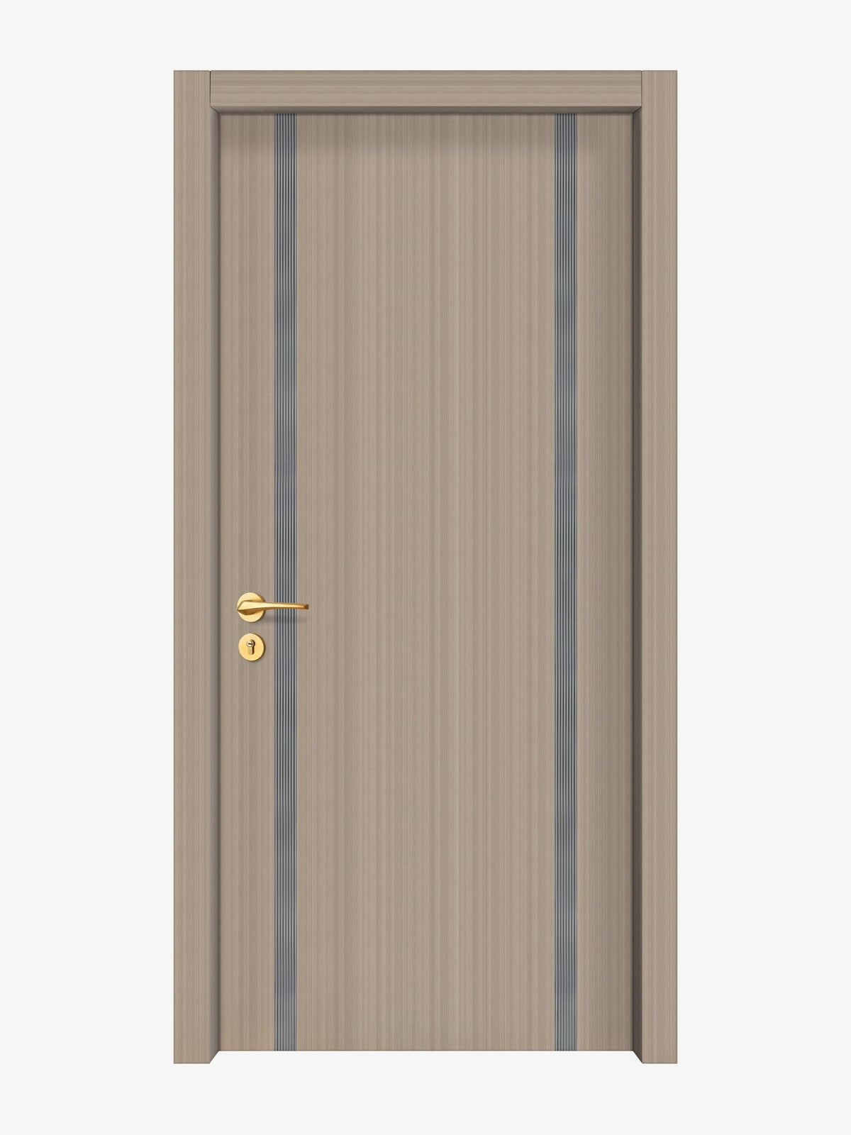 Smoked Oak Stripe Interior Double Door Slabs - Aliyah 2 Inlay Design in Gray epoxy