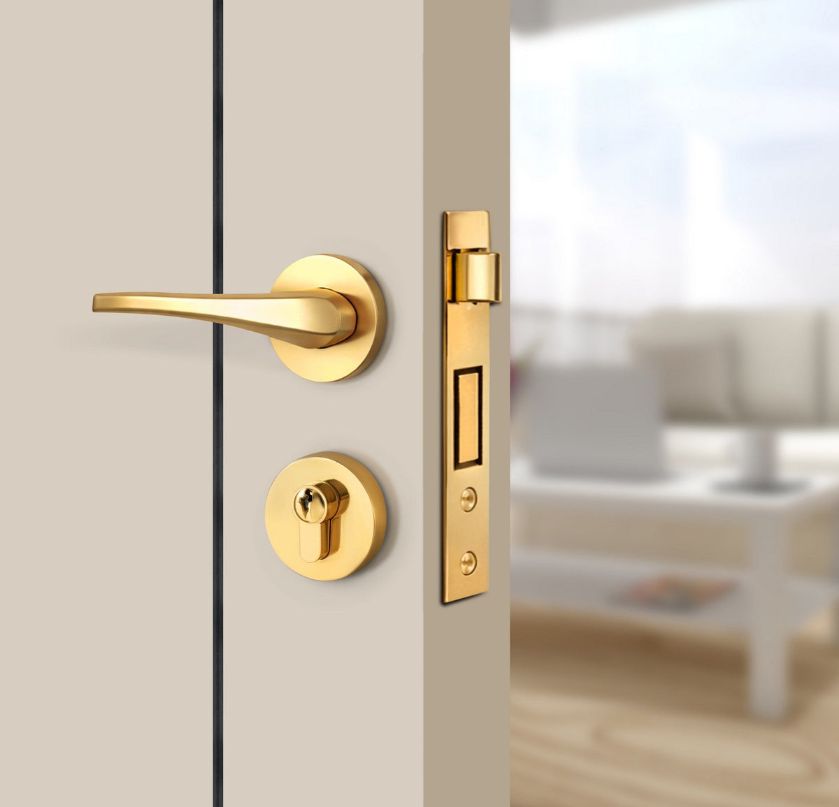 Stone Beige Interior Double Door Slabs - Aliyah 1L Concave Design in Black Pearl epoxy, angled view